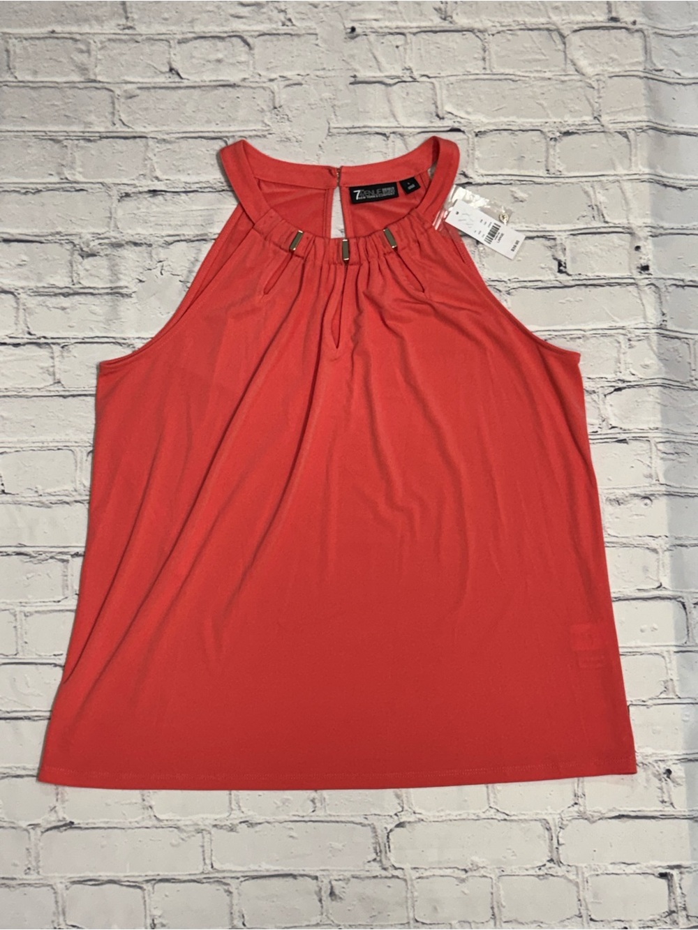 New York & Company Coral Halter Tank with Metal Accents
